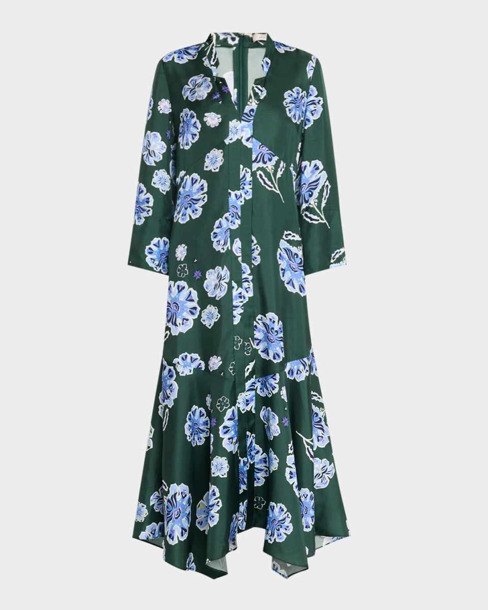 Big Garden Floral-Print Silk Twill Midi Dress
